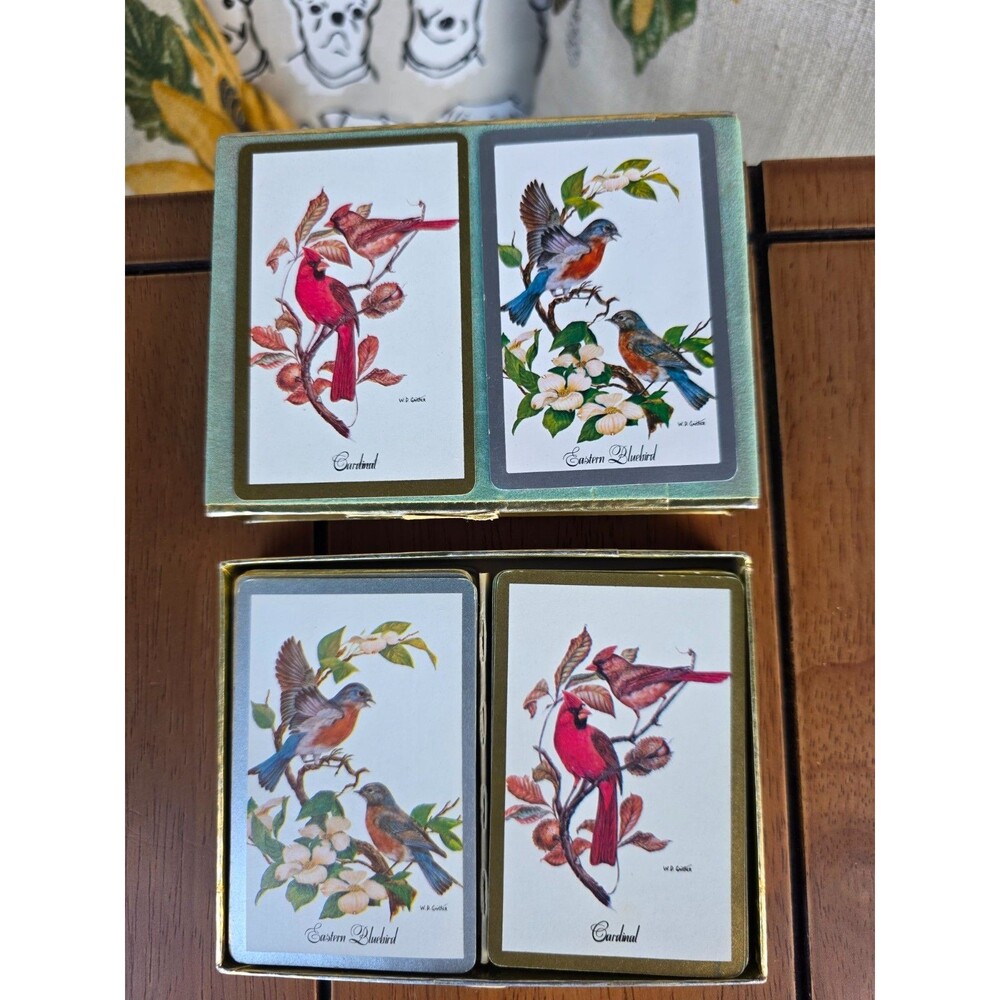 Congress Designer Series Playing Cards Double Deck Cardinal Bluebird VTG Set Box